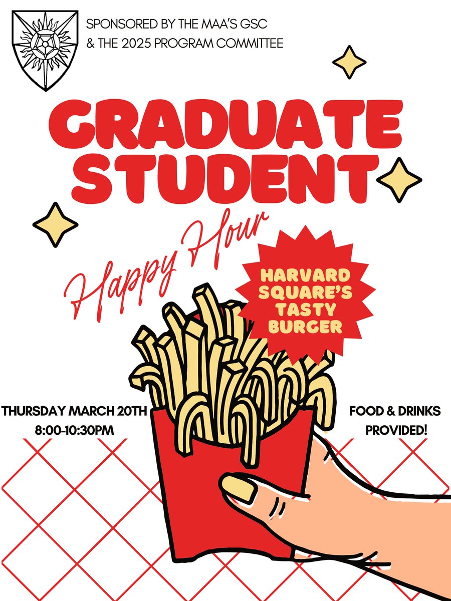 🚨 TONIGHT! All grad students of the <a href="/MedievalAcademy/">The Medieval Academy</a> are welcome to join in for food 🍟 &amp; drinks 🍻 &amp; ✨vibes✨ <a href="/HarvardMedieval/">Harvard Medieval Studies</a>