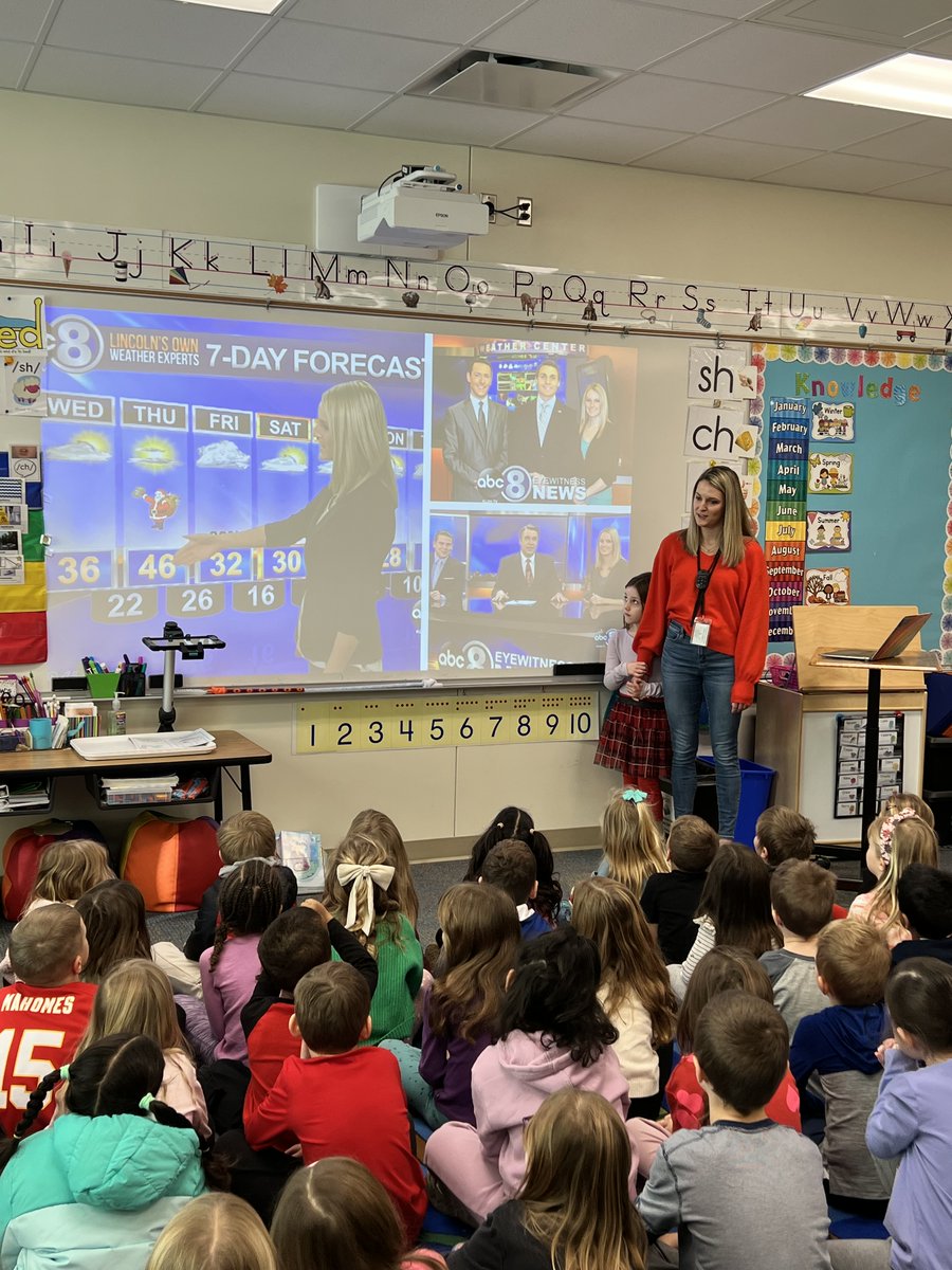 Last month Kindergarten students enjoyed having Kayla, a former Lincoln Meteorologist and current Wysong parent, come &amp; talk with us about weather &amp; meteorology. We learned about a forecasts &amp; severe weather. It was the perfect connection with our unit on seasons &amp; weather.