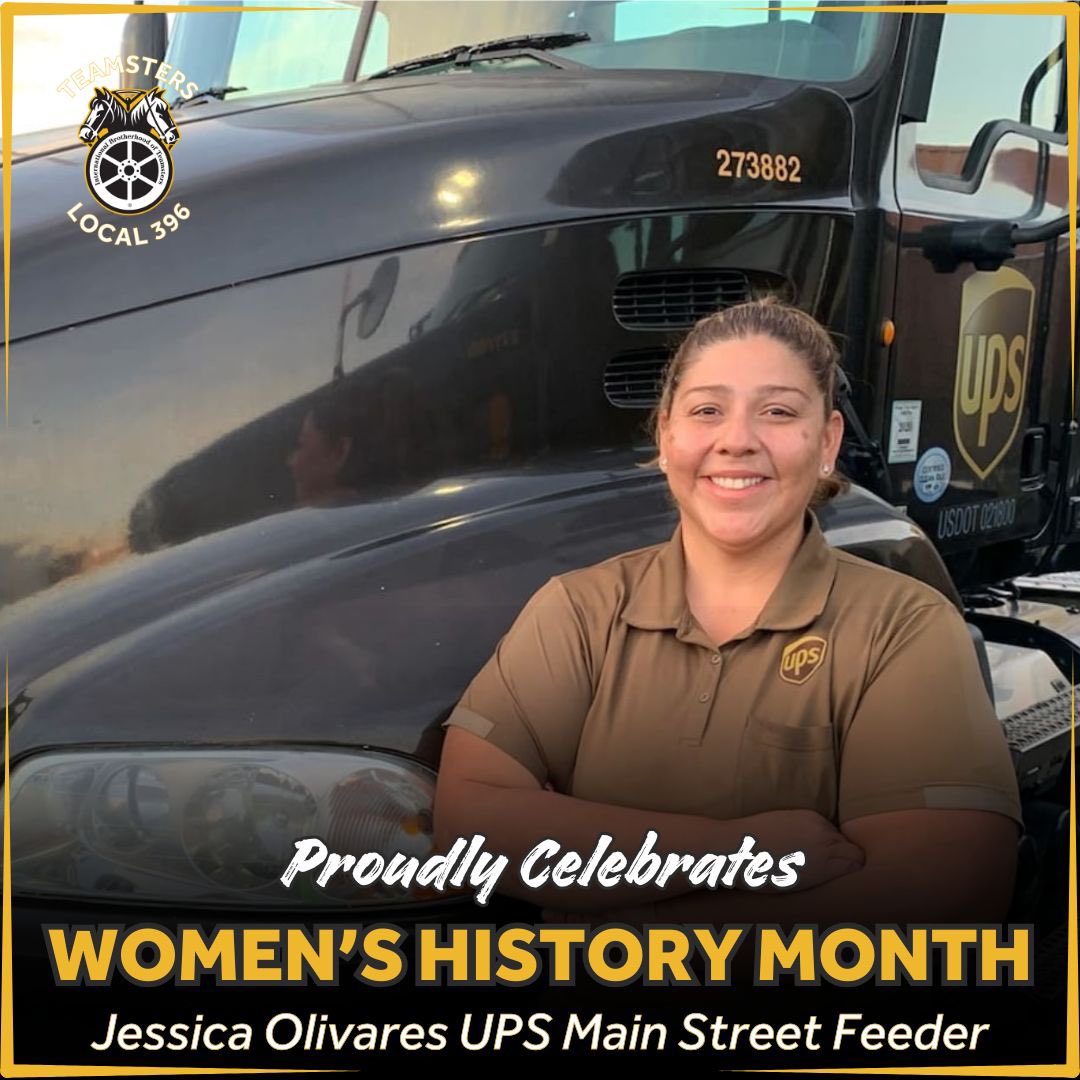 📣 Celebrating Women’s History Month! 💪

Teamsters Local 396 proudly celebrates Jessica Olivares, a dedicated UPS Main Street Feeder Driver. Jessica’s hard work, commitment, and trailblazing spirit inspire us all.