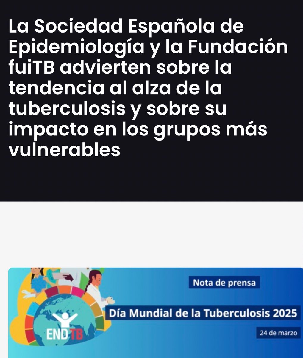 Nota de prensa sobre el #DiaMundialTB
de la <a href="/seepidemiologia/">SEE</a> &amp; <a href="/TB_UITB/">UITB</a>:

👉 Abogan por la prevención atendiendo a las desigualdades sociales, incluyendo la detección precoz, los estudios de contactos y los programas de cumplimiento del tratamiento.

➡️ uitb.cat/la-sociedad-es…