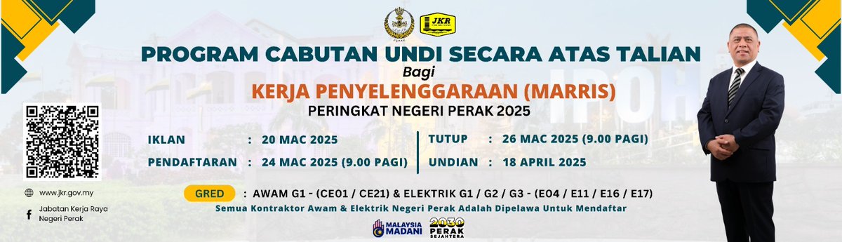 PROGRAM CABUTAN UNDI SECARA ATAS TALIAN BAGI KERJA PENYELENGGARAAN (MARRIS). 
Untuk keterangan lanjut, sila layari jkrperak.gov.my/index.php/beri…