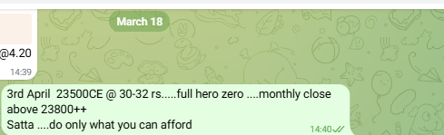 ak_tradelearner's tweet photo. We don't only just make poll, but we also trade those poll #nifty 23500CE 3rd April Expiry from 30 to 99++ 

#23800 loading kya ? https://t.co/GUOztPp6vr