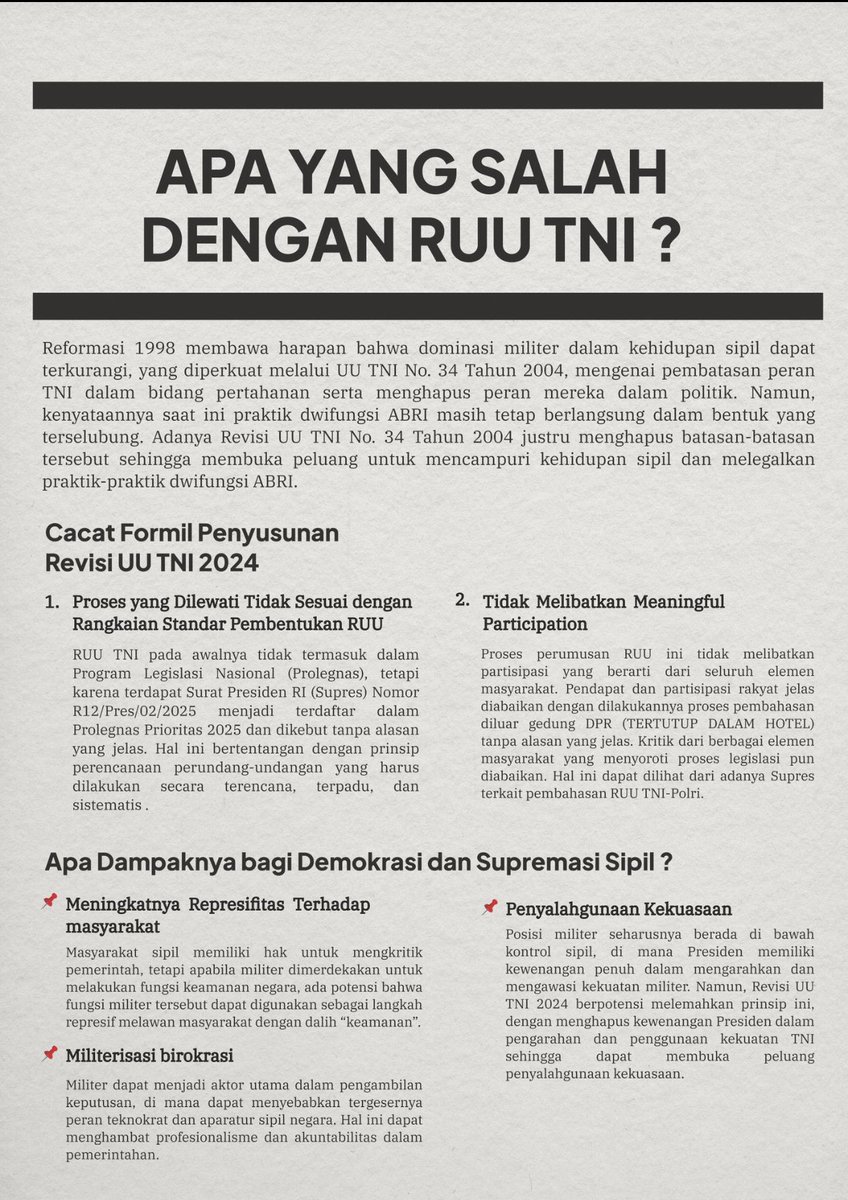 bahasa bayi, kenapa sih kok RUU TNI tuh salah. BACA YUK

#TolakRUUTNI
#TolakRevisiUUTNI
#PeringatanDarurat 
#IndonesiaGelap
#TolakDwifungsiABRI