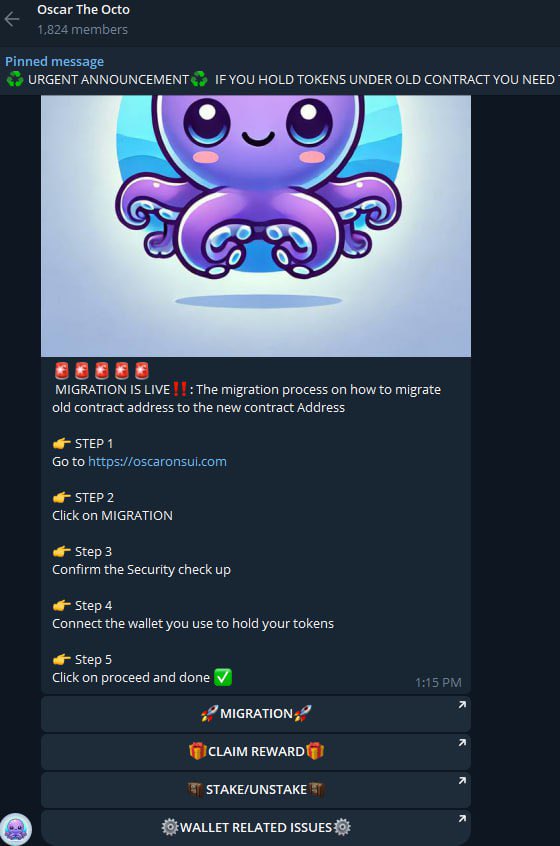 Someone is now impersonating our old telegram group….

Please do not click any links and $OCTO never had a migrating session. 

Please report and block.