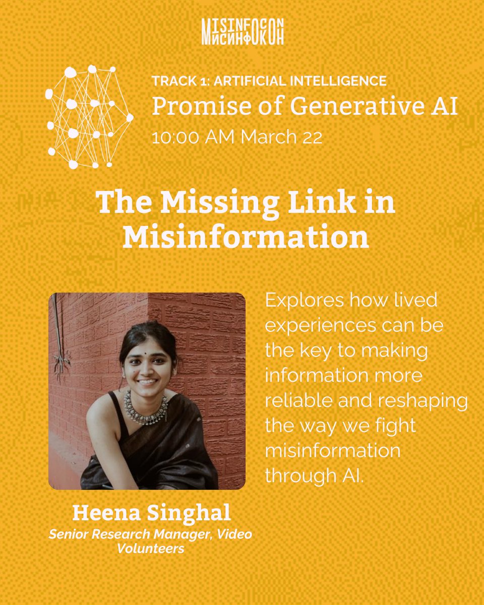 tattlemade's tweet image. Meet Our #MisinfoCon 2025 Speakers!
Heena Singhal will be delivering a lightning talk on The Missing Link in Misinformation.
Learn more about the Promise of Generative AI through the session.
馃搷 Join us in Bengaluru!
馃敆 Register now: misinfoconindia.com/register