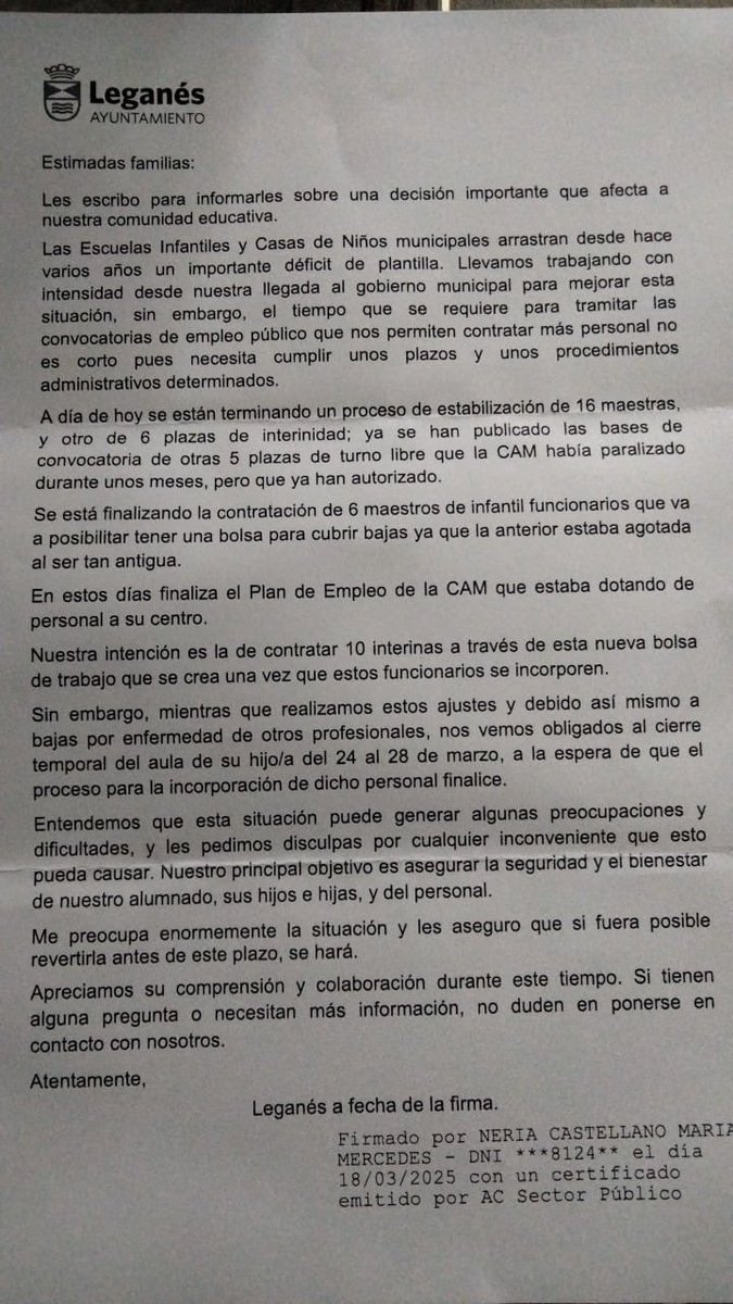 tanialclgns's tweet photo. @MercedesNeira4 con el beneplácito del @AytoLeganes y @marecuencopp abandona a nuestros bebés a mediados de curso y sin darnos explicaciones a la cara @educaciongob. https://t.co/0kWAztPxPV