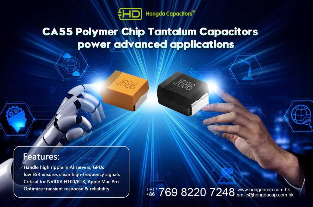 HongdaSmile's tweet photo. Hongda Capacitor offer CA55 series polymer chip tantalum cap.

1. cross to AVX--TCJ, TCM series

2. cross to Kemet--T520, T525, T530 series

3. cross to Vishay--T55 series

Factory price, fast lead time 2-4 weeks.

Please share us your RFQ to smile@hongdacap.com.hk https://t.co/bJR2rvgltq