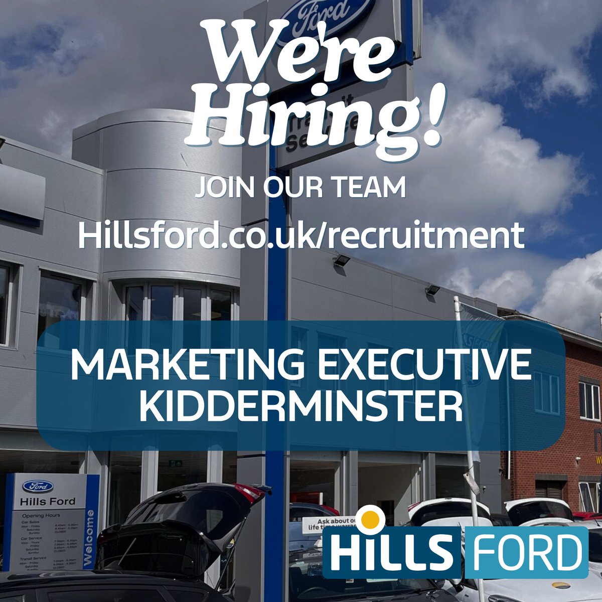 We are recruiting for a Full-Time Car Marketing Executive at Hills Ford, Kidderminster. ⭐️

Come and join a great team! Closing Date is 30/04/2025.

➡️ hillsford.co.uk/recruitment/ma… 

#AutomotiveJobs #Recruitment #Jobs #WorcestershireHour #Kidderminster
