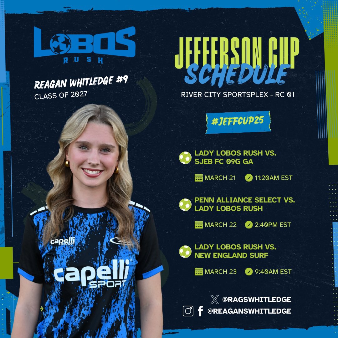 Reagan Whitledge - (2009 & 27’ Grad) (@ragswhitledge) on Twitter photo Headed to Virginia for the Jefferson Cup this weekend!
<a href="/ImYouthSoccer/">ECNL/GA/Recruiting/College Soccer</a>
<a href="/ECNLgirls/">ECNL Girls</a>
<a href="/TopDrawerSoccer/">TopDrawerSoccer</a> Headed to Virginia for the Jefferson Cup this weekend!
<a href="/ImYouthSoccer/">ECNL/GA/Recruiting/College Soccer</a>
<a href="/ECNLgirls/">ECNL Girls</a>
<a href="/TopDrawerSoccer/">TopDrawerSoccer</a>