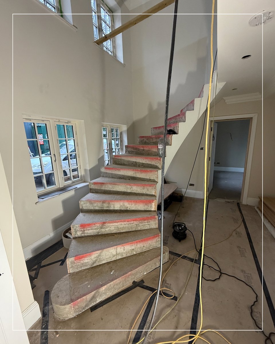 🌱 It’s the first day of Spring! 🌱⁠
⁠
This staircase transformation will soon bring a spring to your step. We crafted beautiful oak treads and painted risers for this project, which are ready to be installed onto this concrete staircase in Oxted, Surrey. ⁠

#spring 
⁠
⁠