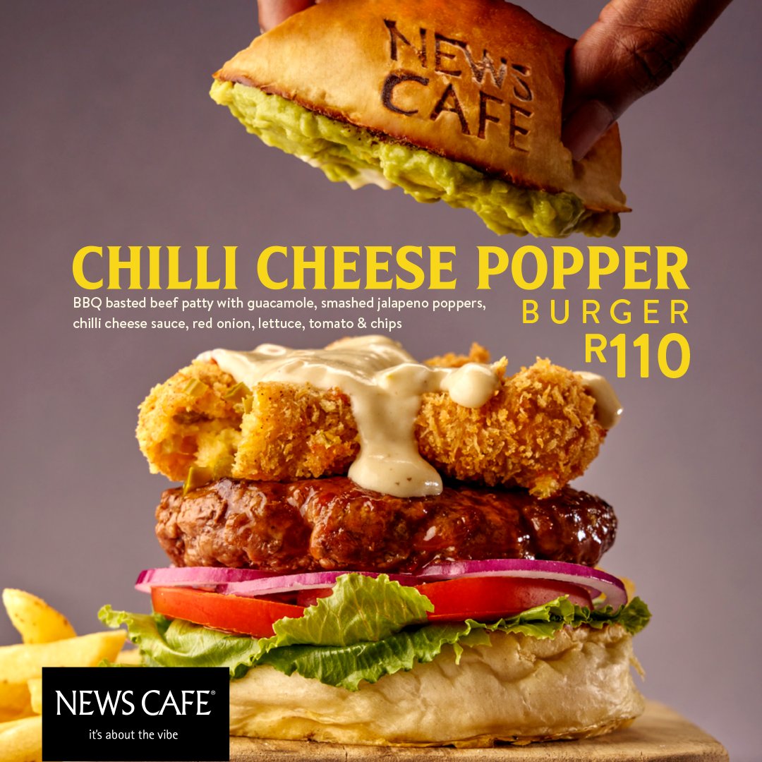EmperorsPalace's tweet photo. For all the certified burger lovers 🍔
Enjoy News Cafe's Chilli Cheese Popper Burger for R110 or their Chicken Thigh Burger for R98.
Ts & Cs Apply | See in-store for more details | Available from 1 March - 30 April 2025.
#NewsCafe #Emperorspalace #ItsAboutTheVibe https://t.co/eD7uQ0HFUg