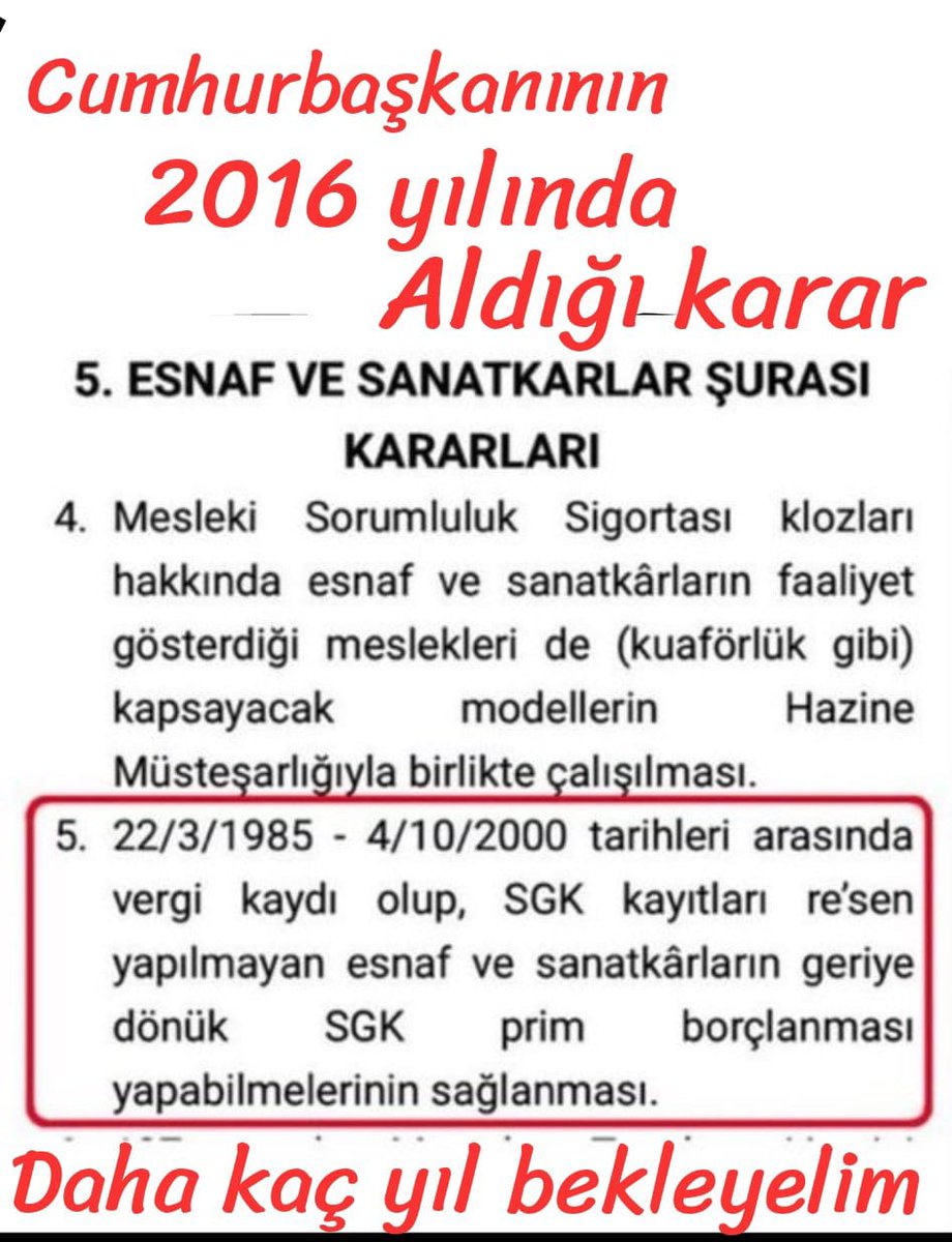 Bağ-Kur Tescil Mağduru Mehmet (@isler1977) on Twitter photo 💥Hükümetimizi ekonomik adalet için harekete geçmeye çağırıyoruz: TESCİL Hakkı ile Esnaflar prim borçlarını kendisi ödeyecek. <a href="/RTErdogan/">Recep Tayyip Erdoğan</a> <a href="/_cevdetyilmaz/">Cevdet Yılmaz</a> <a href="/isikhanvedat/">Prof. Dr. Vedat Işıkhan</a> <a href="/vedatbilgn/">Vedat Bilgin</a> @ErbakanFatih <a href="/Akparti/">AK Parti</a> <a href="/eczozgurozel/">Özgür Özel</a> <a href="/memetsimsek/">Mehmet Simsek</a> <a href="/mvaliyuksel42/">Ali Yüksel</a>
#BağkurTescilMağdurları 💥Hükümetimizi ekonomik adalet için harekete geçmeye çağırıyoruz: TESCİL Hakkı ile Esnaflar prim borçlarını kendisi ödeyecek. <a href="/RTErdogan/">Recep Tayyip Erdoğan</a> <a href="/_cevdetyilmaz/">Cevdet Yılmaz</a> <a href="/isikhanvedat/">Prof. Dr. Vedat Işıkhan</a> <a href="/vedatbilgn/">Vedat Bilgin</a> @ErbakanFatih <a href="/Akparti/">AK Parti</a> <a href="/eczozgurozel/">Özgür Özel</a> <a href="/memetsimsek/">Mehmet Simsek</a> <a href="/mvaliyuksel42/">Ali Yüksel</a>
#BağkurTescilMağdurları