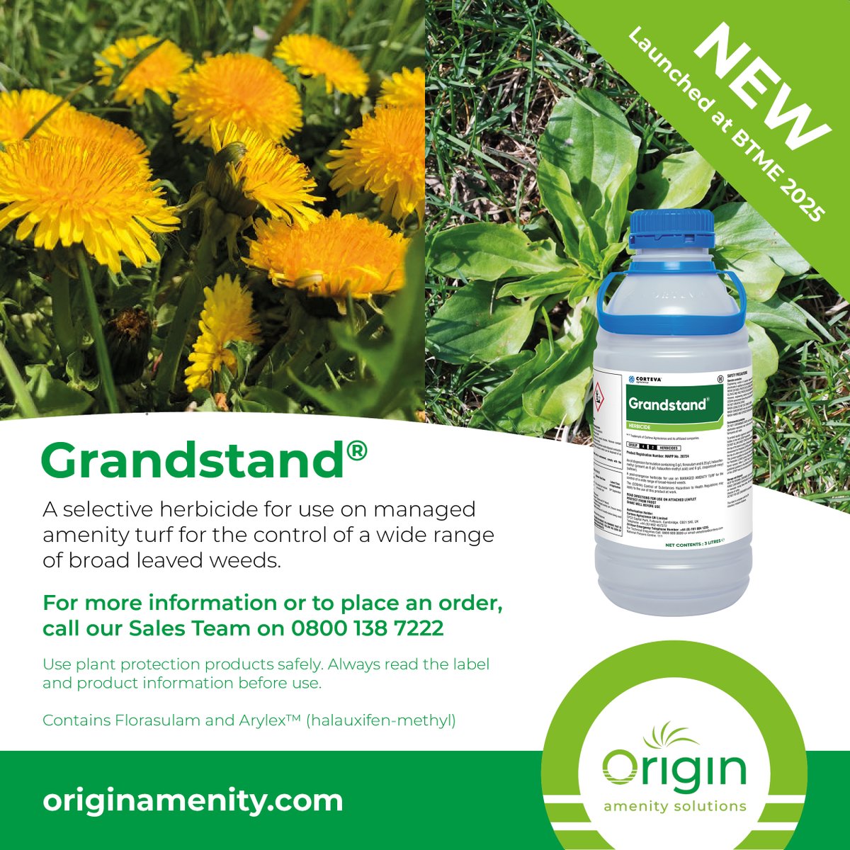If you attended #BTME2025, you may have seen us launch the NEW Grandstand®!

This fantastic selective herbicide is ideal for a variety of amenity applications, ranging from golf fairways and tees to other sports pitches too.

Not only does Grandstand® become rainfast an hour