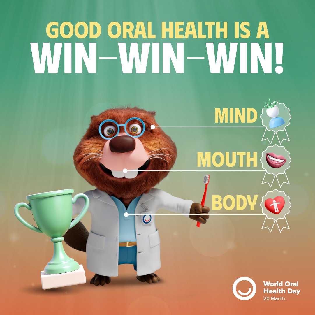 Come on, everyone spread to your socials today! Please share the campaign 🙏 

The mouth is the gateway to the rest of the body ❤️

A healthy mouth makes you feel good inside and out, take care of your oral health for your mental well-being 😌

<a href="/WorldOralh19304/">WorldOralhealthday FETHI</a>

#WOHD2025 #WOHD25