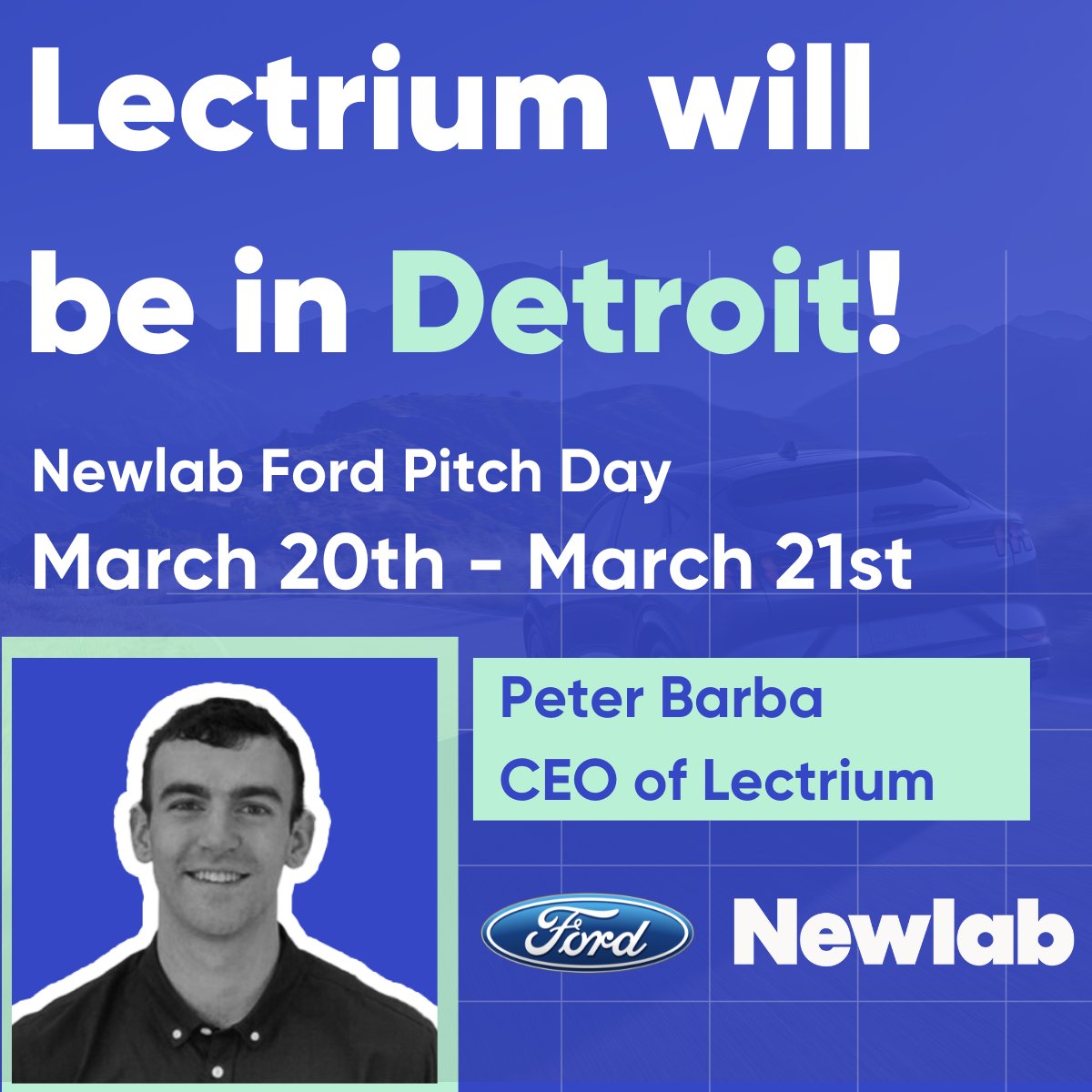 lectrium's tweet image. Today and tomorrow, our CEO, Peter Barba III, will be pitching Lectrium at @Newlab x @Ford Pitch Day in Detroit. 📣

Looking forward to great conversations and connections at Newlab #Detroit. If you&apos;re attending, let’s connect!

#EVSales #AutoTech #FordPitchDay @FordDirect