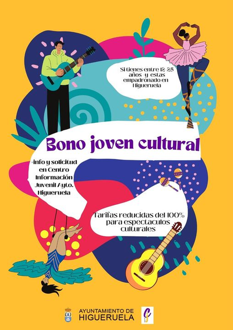 JovenHigueruela's tweet image. BONO JOVEN CULTURAL 😎 Si tienes entre 12 y 25 años (nacidos entre 2000 y 2013) ya puedes solicitar el #BonoJovenCulturalAyuntamiento de #Higueruela para acceder gratuitamente a las actividades culturales de esta temporada. 📷 ¡Infórmate en el Centro Joven! #Juventud ➕