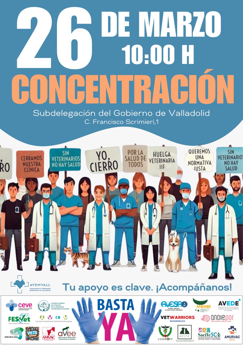 avemvall's tweet photo. 📢🐾Nos unimos al paro veterinario contra la legislación vigente. 🛑Cerramos de 10:00 a 12:00 h y nos concentramos a las 10:00 h frente a la Subdelegación del Gobierno en Valladolid. ¡Defendamos nuestra profesión y la salud animal! ✊ #ParoVeterinario #NoALaRegulaciónInjusta https://t.co/gEdaUZ1NBD