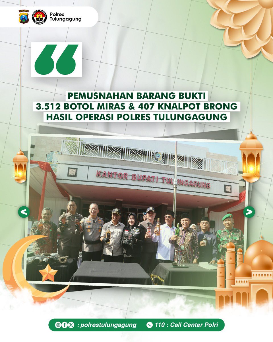Res1Tulungagung's tweet photo. Pemusnahan Barang Bukti Miras dan Knalpot Brong Hasil KRYD dan Ops Pekat Semeru 2025 Polres Tulungagung
#polrestulungagung #tulungagung #pemusnahanbarangbukti #miras #knalpotbrong #opspekat https://t.co/PtzU0mE7Lg