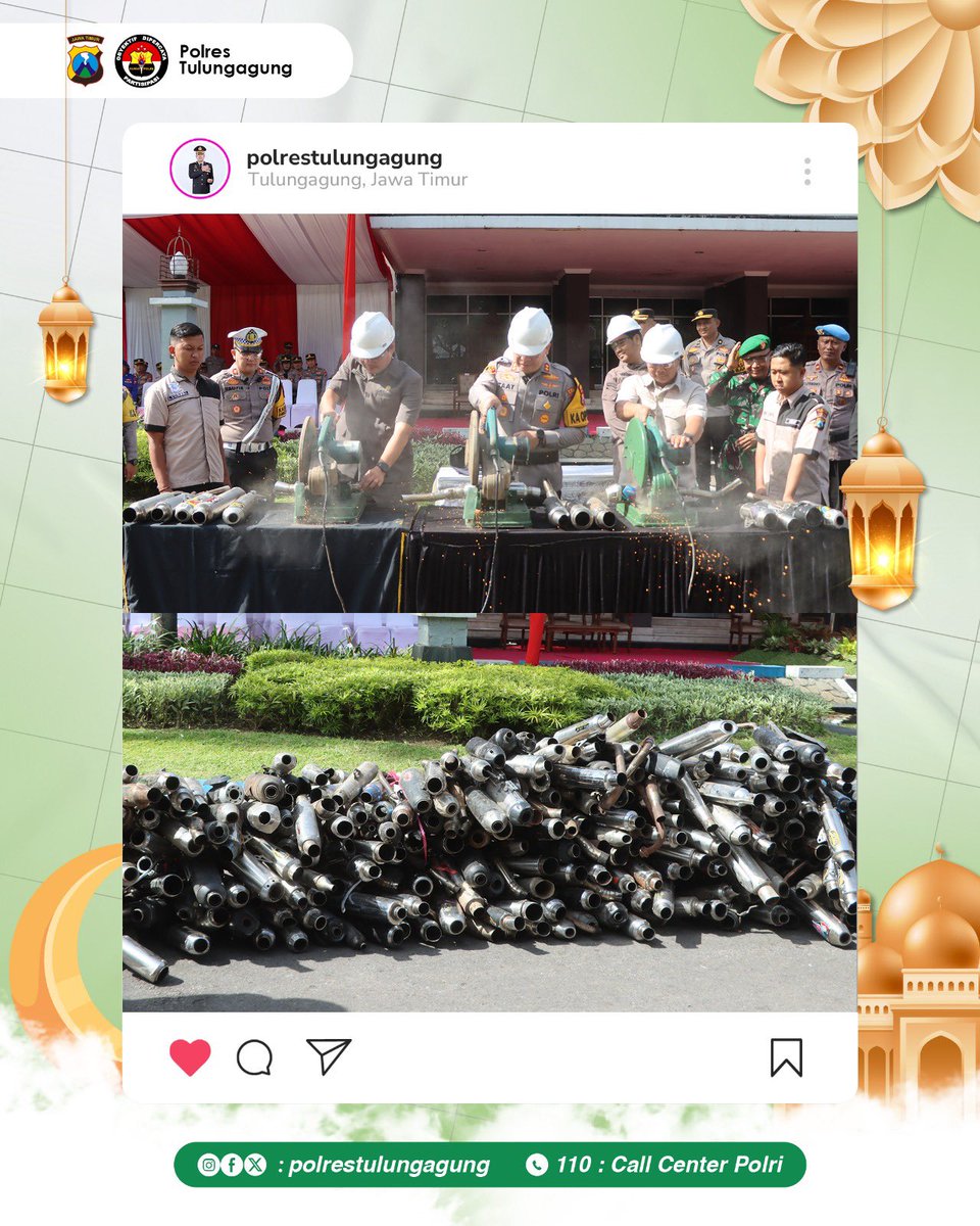 Res1Tulungagung's tweet photo. Pemusnahan Barang Bukti Miras dan Knalpot Brong Hasil KRYD dan Ops Pekat Semeru 2025 Polres Tulungagung
#polrestulungagung #tulungagung #pemusnahanbarangbukti #miras #knalpotbrong #opspekat https://t.co/PtzU0mE7Lg