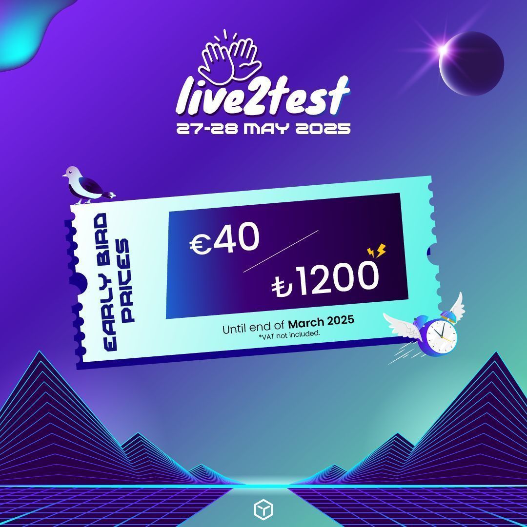 TesterYouHQ's tweet photo. 🚀 Live2Test 2025 Early Bird Tickets are still available! 🎟️

Get yours for €40 / ₺1200 until the end of March 2025! 🔥

🎟️ https://t.co/8xveE348Pe

#live2test2025 #softwaretesting #earlybird #testingconference https://t.co/Zw2yEBOAmr