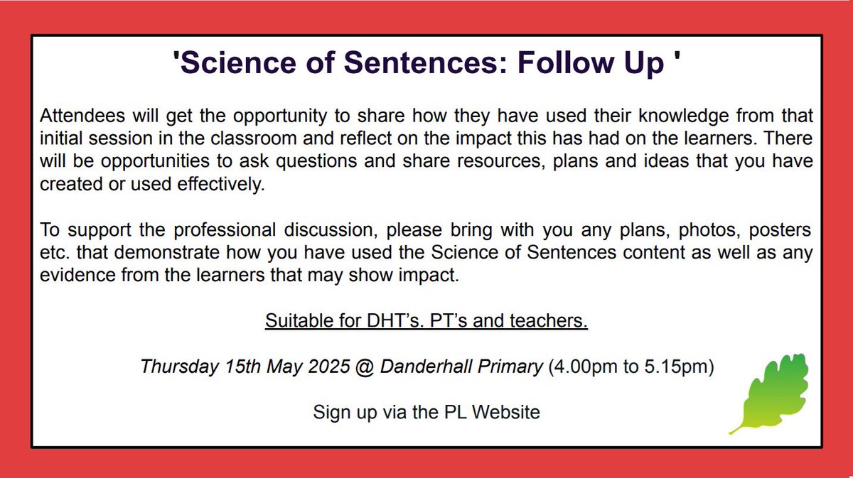 📣📣📣 ‘A follow up to our extremely popular Science of Sentences: Teaching the Art of Sentence Structure’ CLPL. This is for anyone who attended the first session - Sign up NOW via the PL website 📣📣📣