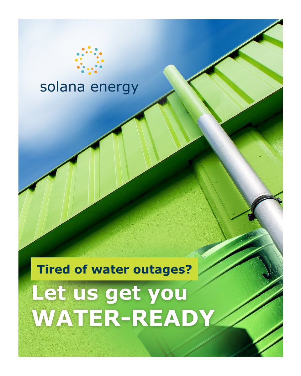 Tired of water outages? We’ve got you covered! With ongoing infrastructure challenges affecting water supply across SA, it’s time to take control. Solana offers reliable water solutions to ensure you stay WATER-READY—no matter the circumstances. Don’t wait for the next crisis