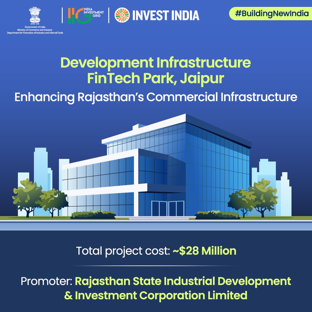 IIG_GoI's tweet photo. #BuildingNewIndia
Under #NIP, #Jaipur's Fintech Park is all set to become a major hub, seamlessly blending IT and finance to foster cross-industry collaboration.
Explore opportunities in the state on #IIG at https://t.co/dUiQwGnPmv
#InvestInIndia #FintechPark @BhajanlalBjp https://t.co/DAJDlD6Wab