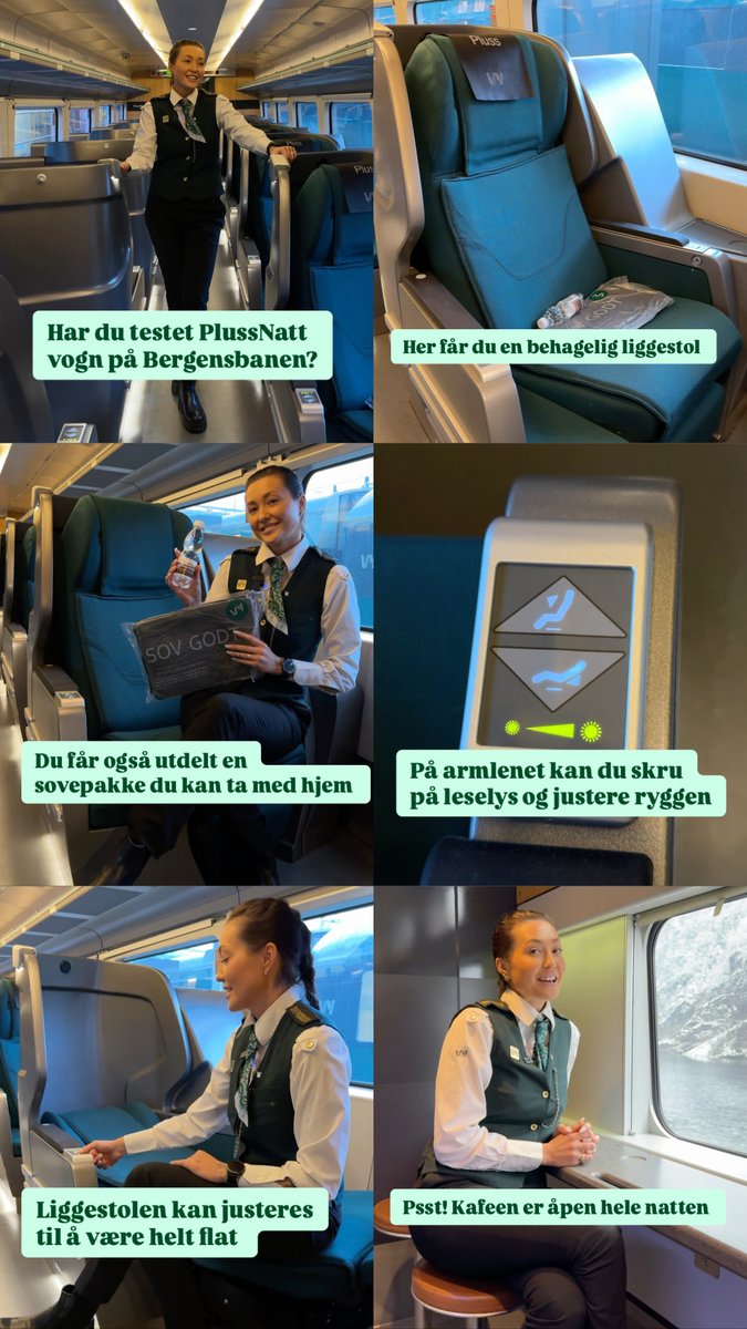 Vugges i søvn av togskinnene til Bergen? Test ut PlussNatt liggestolene på nattoget 💚 Anne viser frem hva du kan forvente når du bestiller din billett 💺

vy.no/kjop-billetter…

#bergensbanen #nattog #vygruppen
