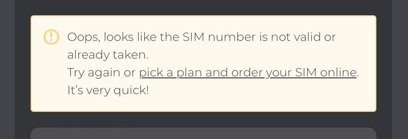 Alan_Terrell's tweet photo. @SMARTYMobileUK - New SIM for contract has arrived. Tried activating it but have received the following message. Please advise. https://t.co/8fSPlXZjPP