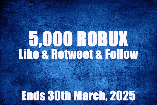 Hey guys, haven't done a giveaway in a while so here we are! 5,000 Robux to a lucky person!

🔄 Retweet
❤️ Like
✔️ Follow

Random winner meeting the requirements will be picked from the comment section on the 30th of march!

#ROBLOX #robux #robuxgw #robuxgiveaways #robuxgws