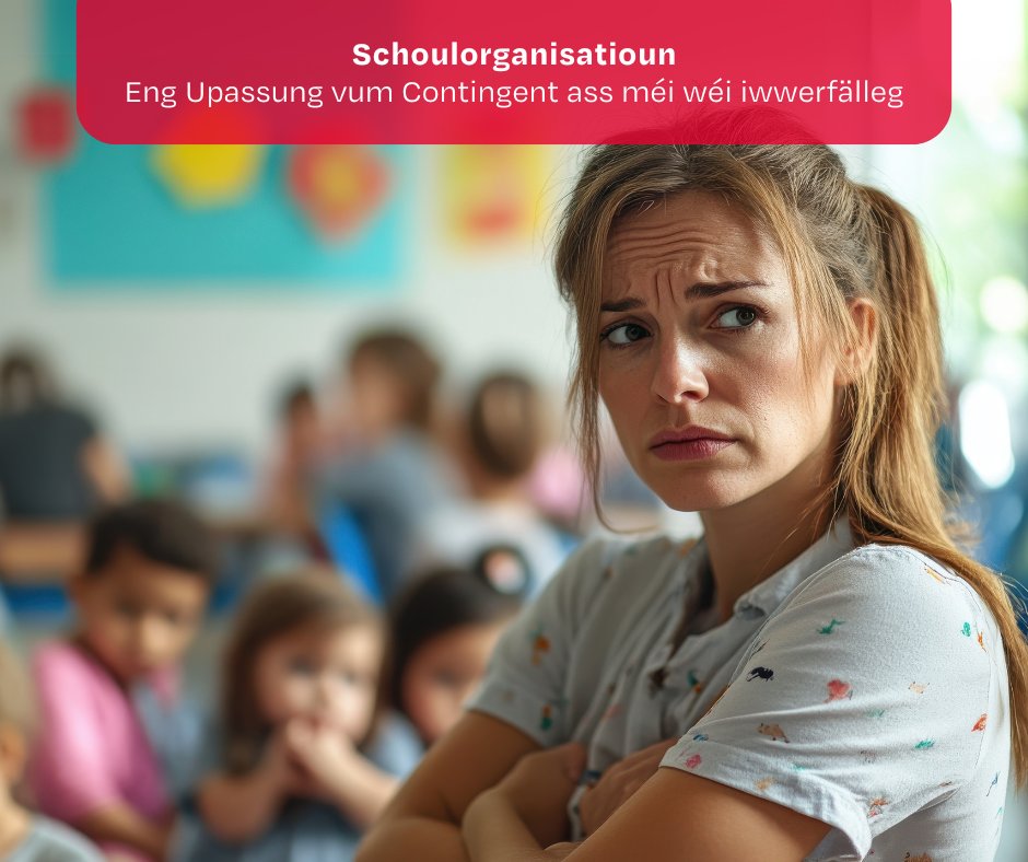 Den aktuelle Contingent-System fir d'Zoudeelung vu personelle Ressourcë féiert zu grousser Onzefriddenheet. Den SEW/OGBL fuerdert eng grondleeënd Reform vum Contingent-System, fir de Schoule méi Flexibilitéit an déi néideg Ressourcen ze ginn.

▶️ Infoen: tinyurl.com/5n7e8vau