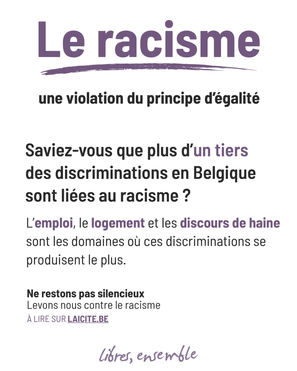 Le racisme : une violation du principe d'égalité.

𝗡𝗲 𝗿𝗲𝘀𝘁𝗼𝗻𝘀 𝗽𝗮𝘀 𝘀𝗶𝗹𝗲𝗻𝗰𝗶𝗲𝘂𝘅 ✊🏽✊🏿✊🏻
21 mars – Journée internationale pour l’élimination de la discrimination raciale.