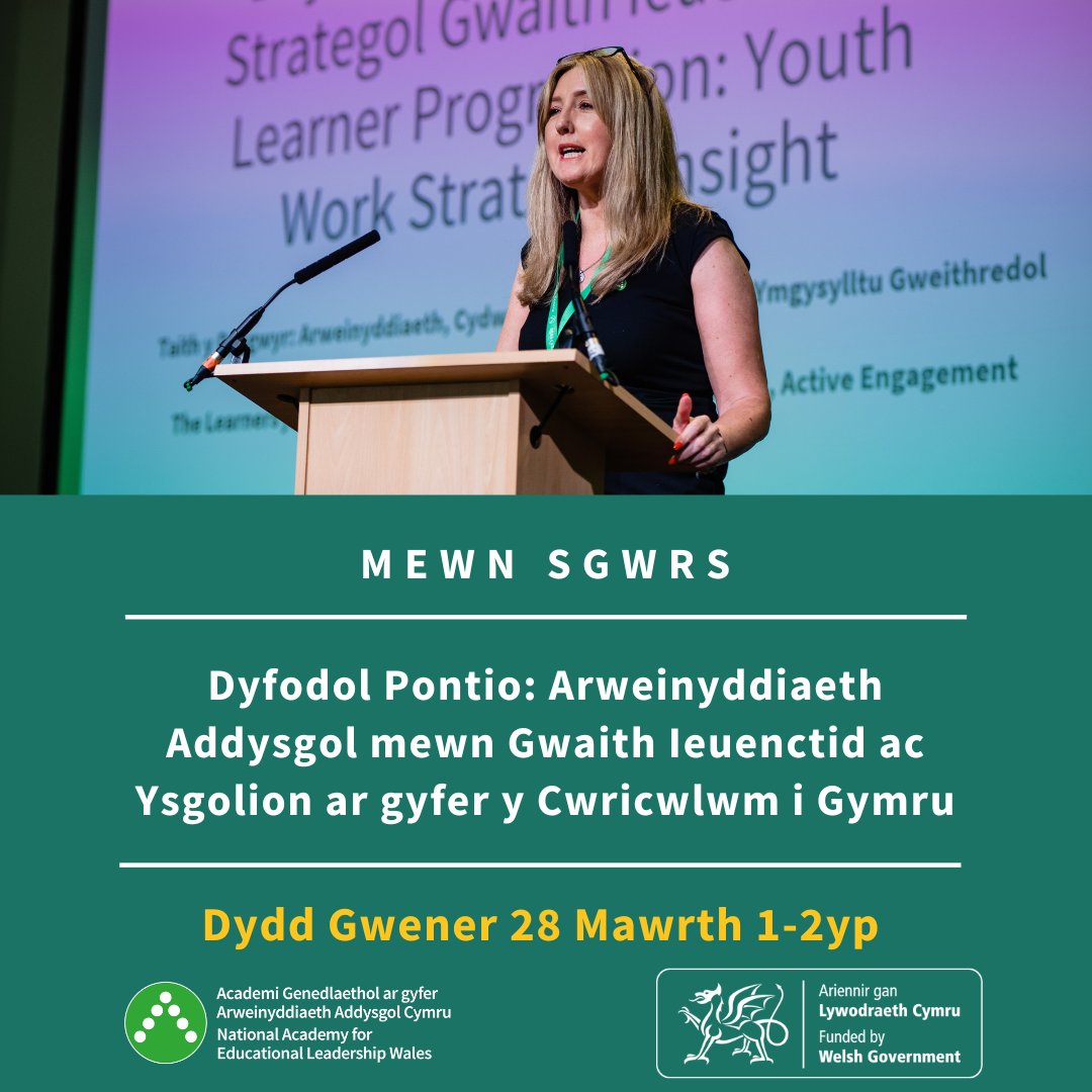 Academi Arweinyddiaeth - Leadership Academy (@naelcymru) on Twitter photo Ymunwch â'r #AcademiArweinyddiaeth ar gyfer ein digwyddiad Mewn Sgwrs - Dyfodol Pontio: Arweinyddiaeth Addysgol mewn Gwaith Ieuenctid ac Ysgolion ddydd Gwener 28 Mawrth am 1-2yp.
Am fwy o wybodaeth, ac i archebu eich lle, ewch i ow.ly/NsoO50V3yAM
<a href="/IeuenctidCymru/">Gwaith Ieuenctid Cymru | Youth Work In Wales</a>
<a href="/CWVYS/">CWVYS</a> Ymunwch â'r #AcademiArweinyddiaeth ar gyfer ein digwyddiad Mewn Sgwrs - Dyfodol Pontio: Arweinyddiaeth Addysgol mewn Gwaith Ieuenctid ac Ysgolion ddydd Gwener 28 Mawrth am 1-2yp.
Am fwy o wybodaeth, ac i archebu eich lle, ewch i ow.ly/NsoO50V3yAM
<a href="/IeuenctidCymru/">Gwaith Ieuenctid Cymru | Youth Work In Wales</a>
<a href="/CWVYS/">CWVYS</a>