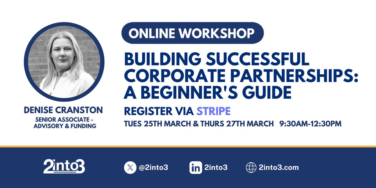 Last Chance to Register ⏰ Secure your spot in our online workshop, 'Building Successful Corporate Partnerships: A Beginner's Guide', designed specifically for orgs exploring corporate partnerships for the first time. Register: book.stripe.com/00g6rje7c32S6O… #SocialImpact #Funding
