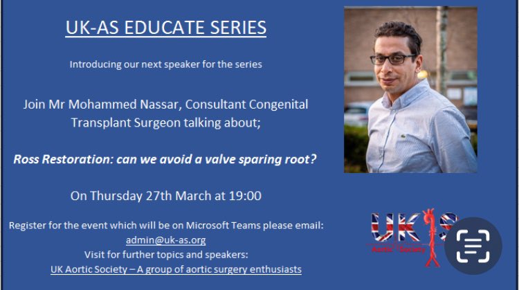 UK-AS (@uk_aorta) on Twitter photo One week to go today until our next in series event!
<a href="/SCTSUK/">SCTS UK</a>
<a href="/NewcastleHosps/">Newcastle Hospitals</a>
Register via admin@uk-as.org One week to go today until our next in series event!
<a href="/SCTSUK/">SCTS UK</a>
<a href="/NewcastleHosps/">Newcastle Hospitals</a>
Register via admin@uk-as.org