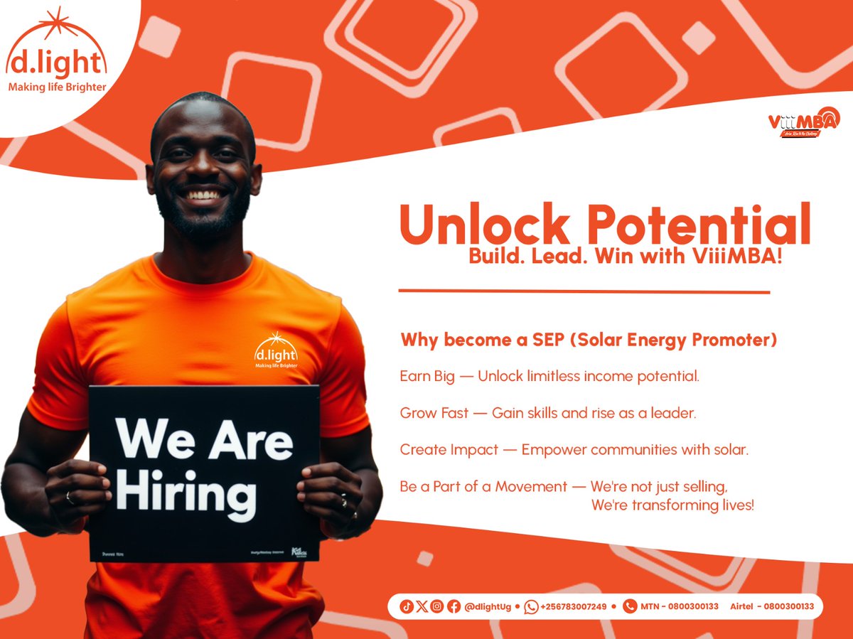 jonanj5's tweet photo. 💡 Ready to Be Your Own Boss? Join Us as a d.light SEP!

✨ Earn Big. Change Lives. Shine Bright. ✨

👉 #Viimba #Arise,RiseToTheChallenge #dlightUganda #JoinTheMovement #BeYourOwnBoss #SEPRecruitment #EmpowerWithLight #SalesOpportunity #FinancialFreedom https://t.co/ZNh2MEvx32