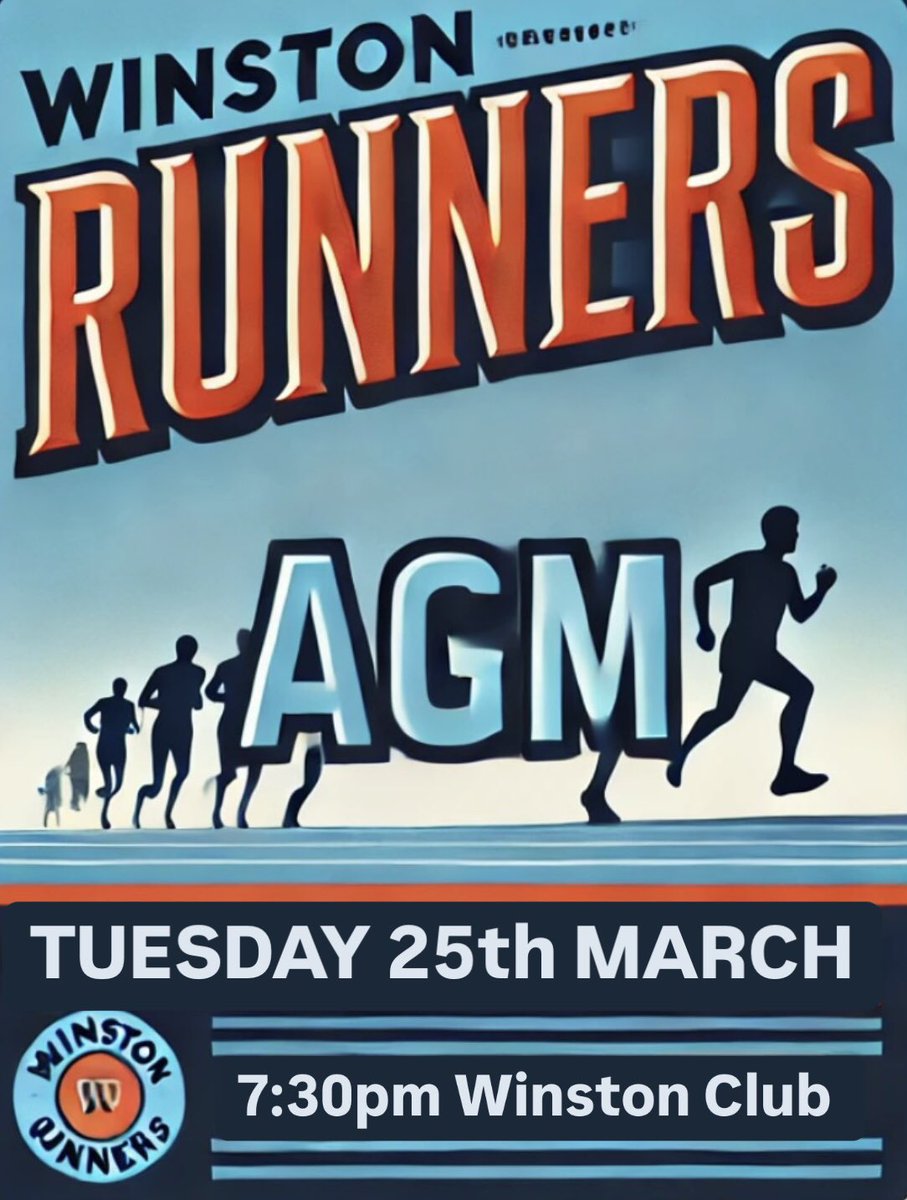 📣Winston Runners AGM📣 Join us for our Annual General Meeting on Tuesday 25th March at 7:30pm at the Winston Club. A chance to reflect on the past year, plan for the future, and have your day on the club. All members welcome - see you there🏃🏻‍♀️ #winstonrunners #agm #running