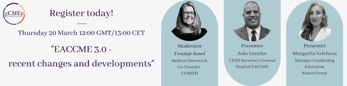 European CME Forum (@ecmef) on Twitter photo Join the #gcmep today to learn more about the recently updated EACCME 3.0 accreditation criteria from UEMS-EACCME!
#gCMEp members Froukje Sosef and <a href="/MegganV/">Margarita Velcheva</a> will be speaking with <a href="/GrenhoJ/">João Grenho</a> (<a href="/eaccme/">EACCME</a>) about the recent changes and developments in EACCME 3.0: bit.ly/4hSm5fz Join the #gcmep today to learn more about the recently updated EACCME 3.0 accreditation criteria from UEMS-EACCME!
#gCMEp members Froukje Sosef and <a href="/MegganV/">Margarita Velcheva</a> will be speaking with <a href="/GrenhoJ/">João Grenho</a> (<a href="/eaccme/">EACCME</a>) about the recent changes and developments in EACCME 3.0: bit.ly/4hSm5fz
