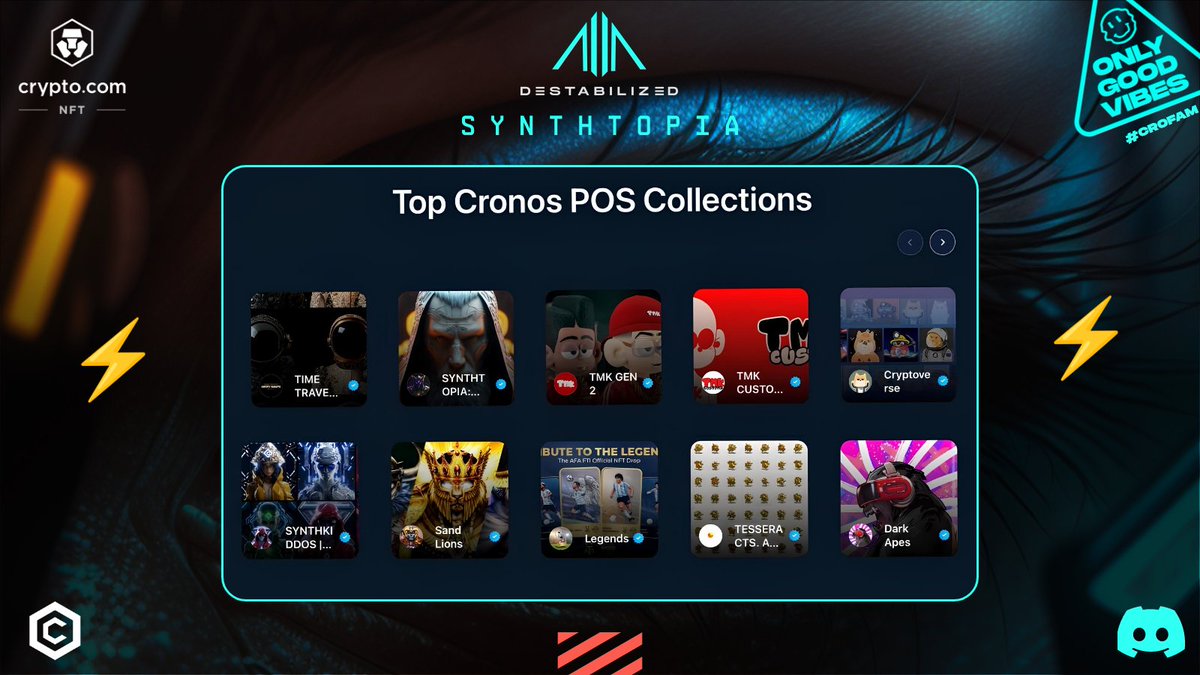 ⚡ SYNTHTOPIA is Making Waves on Crypto.com NFT ⚡

We’re beyond excited to share that #SYNTHTOPIA is now charting among the Top Cronos POS collections on <a href="/cryptocomnft/">Crypto.com NFT</a>! Two of our standout collections are leading the way:

🚀 SYNTHKIDDOS VIPs