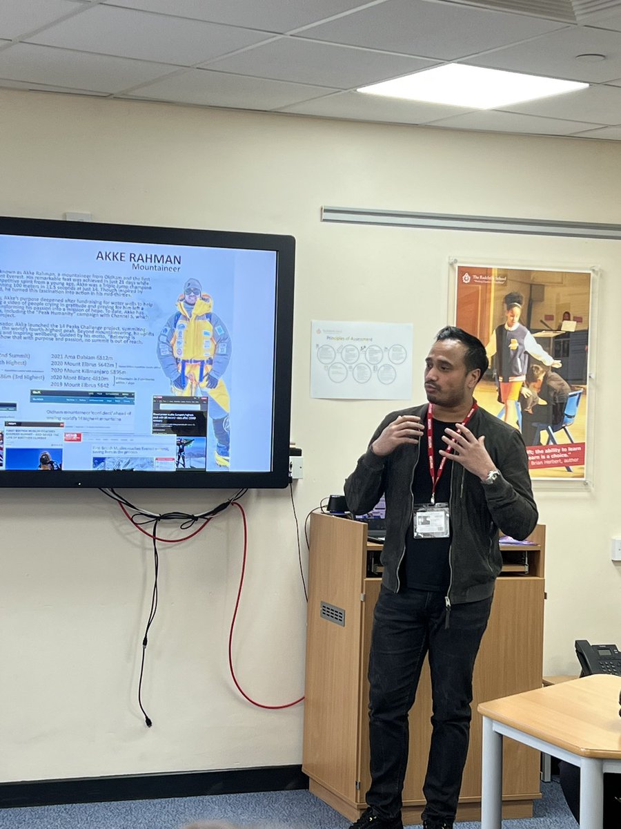 akkerahman's tweet photo. I had the pleasure of visiting @TheRadclyffe on Tuesday to share my story of climbing Everest twice and inspire students to push beyond their limits. They had so many great questions and were eager to learn how to apply these lessons to their own lives! https://t.co/tQBZxRStEb