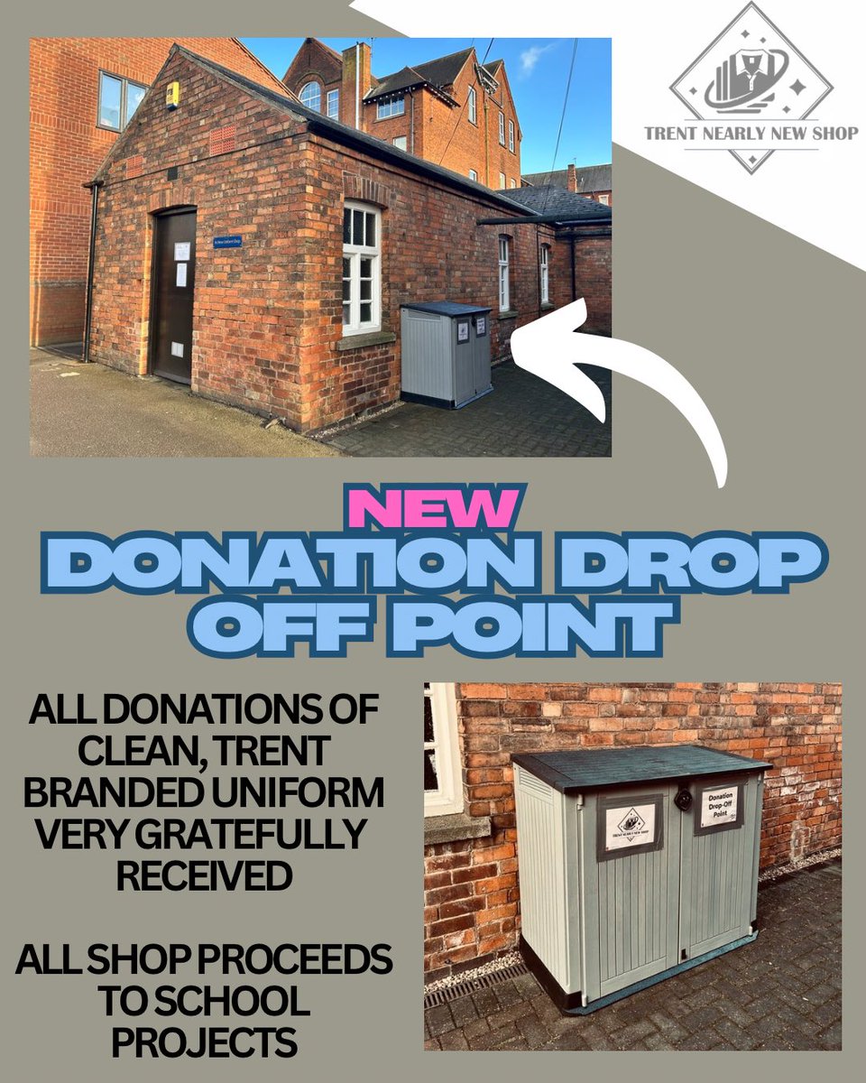 Did you know we now have a donation drop-box outside the nearly-new shop?   All ready for your weekend clear-out of outgrown uniform!