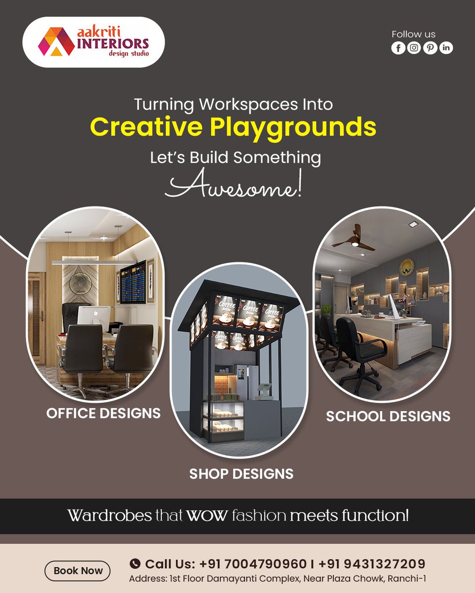 AakritiInt24's tweet image. From modern offices to vibrant schools and stylish shops, we create spaces that blend creativity with functionality. Plus, wardrobes that WOW—where fashion meets function!
-
📞 Book Now: +91 7004790960 | +91 9431327209
-
#SmartSpaces #OfficeDesigns #SchoolInteriors #ShopMakeover