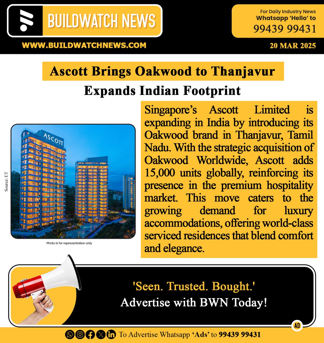 BuildWatchNEWS's tweet photo. Ascott Brings Oakwood to Thanjavur, Expands Indian Footprint
🔗Read More : https://t.co/l9J1UexX4F
#BuildWatchNews #Ascott #Oakwood #Thanjavur #LuxuryLiving #Hospitality #IndiaExpansion #BWNRealEstateNews #BWNAscottUpdates #BWNRealty #BWNRealEstateNews #BWNInfraNews #BWNNews https://t.co/CZ9ZizgVxi