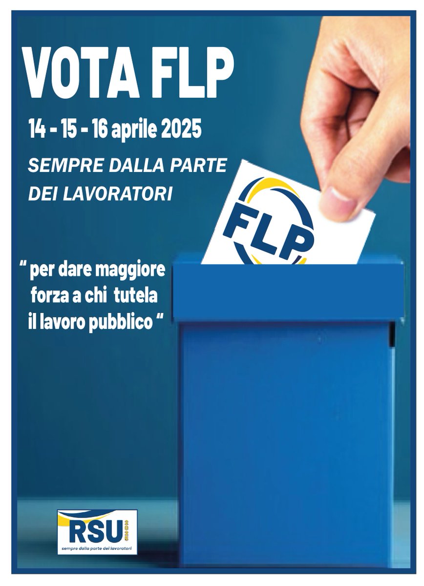 🗳️ Il 14, 15 e 16 aprile 2025 si vota per le elezioni RSU nella PA. Le RSU sono fondamentali per tutelare i diritti dei lavoratori. Scegli FLP, il sindacato autonomo e indipendente che difende i tuoi diritti.
👉🏻 Resta aggiornato su flp.it

#VotaFLP #RSU2025