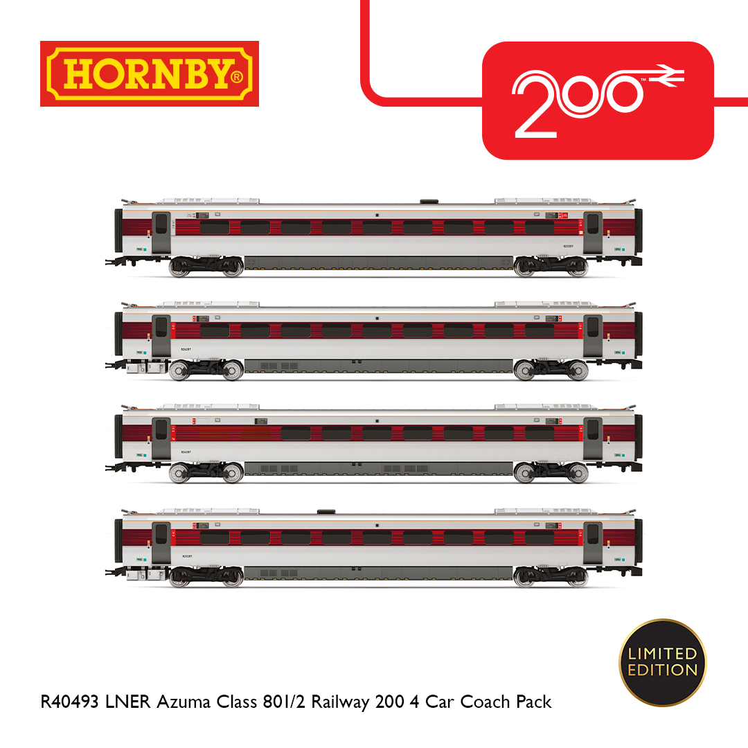 💥BRAND NEW ANNOUNCEMENT!

We are delighted to announce the latest addition to our Railway 200 collection, the LNER Azuma Class 801/2 Railway 200 5 Car Train Pack &amp; 4 Car Coach Pack!

Don't miss out on these Limited Edition models👉Visit bit.ly/43KuZYn

#Hornby