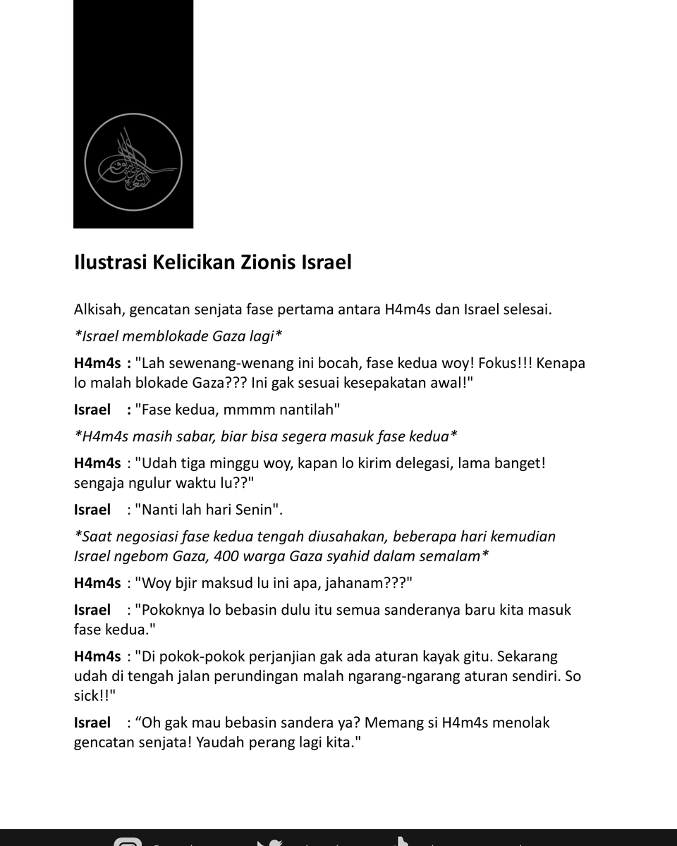 erlanishere's tweet photo. Ini ilustrasi betapa liciknya Zionis dalam proses perundingan damai dengan Hamas.
Ingatlah selalu bahwa Zionis itu tak dapat dipercaya, kejam, dan biadab. 👍 https://t.co/LHfDkiu85m
