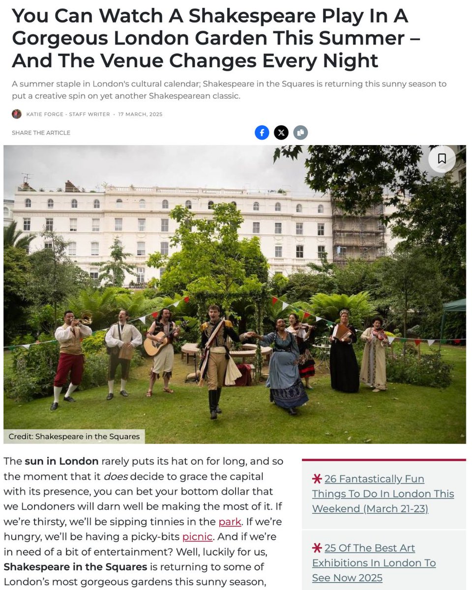 'A summer staple in London's cultural calendar; Shakespeare in the Squares is returning this sunny season to put a creative spin on yet another Shakespearean classic.' -Thank you for the brilliant write up @secret_ldn!