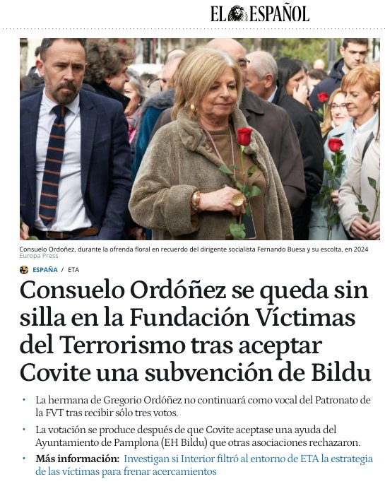 ConsuorF's tweet image. Esta información y el titular de ayer del @elespanolcom no sólo es falsa y malintencionada, es un ataque a la DIGNIDAD de las víctimas del terrorismo.
Ni hemos recibido una subvención de BILDU ni la @_FundacionVT es un juego de "sillas". 
@CovitePV entró hace 4 años cuando Tomás…