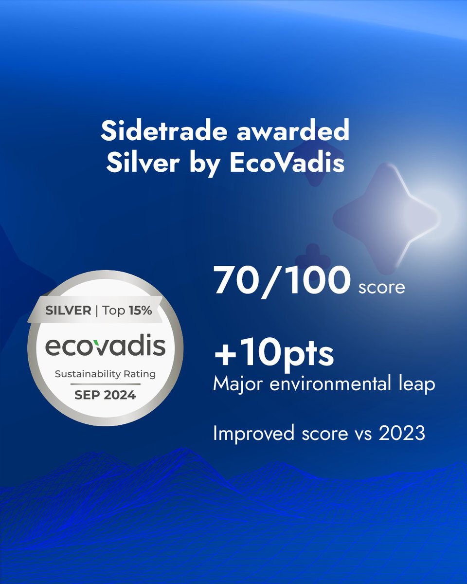 Sidetrade décroche la médaille Platine d’<a href="/EthiFinance/">EthiFinance</a> et la médaille Argent d’@EcoVadis au titre de l’exercice 2024 ! Une preuve de notre engagement en faveur du développement durable et d’un business responsable. En savoir plus 👉bit.ly/3Y3iovF #SidetradeProud #ESG