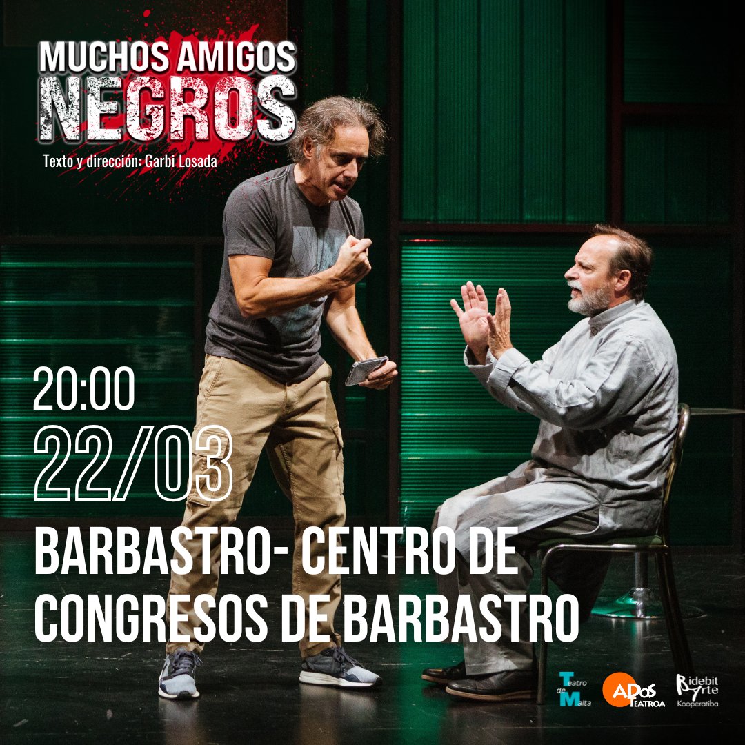adosteatroa's tweet photo. BARBASTRO!🎭
📆2025/03/22
🕗20:00
📍Centro de Congresos de Barbastro

#muchosamigosnegros un relato que apunta a creencias y a principios, escrita y dirigida por Garbi Losada.

🎟️ENTRADAS: https://t.co/WChnDQ5UKD

#adosteatroa @teatrodemalta #bidebitartekoop https://t.co/mE90mwC3A9